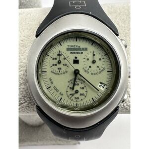 Timex Mens Watch Indiglo Ironman Chronograph Analog New Battery 36MM 8" Rare U6